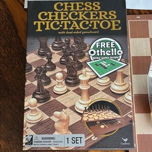 Chess Checkers Tic-Tac-Toe Game Set - Brown/Beige